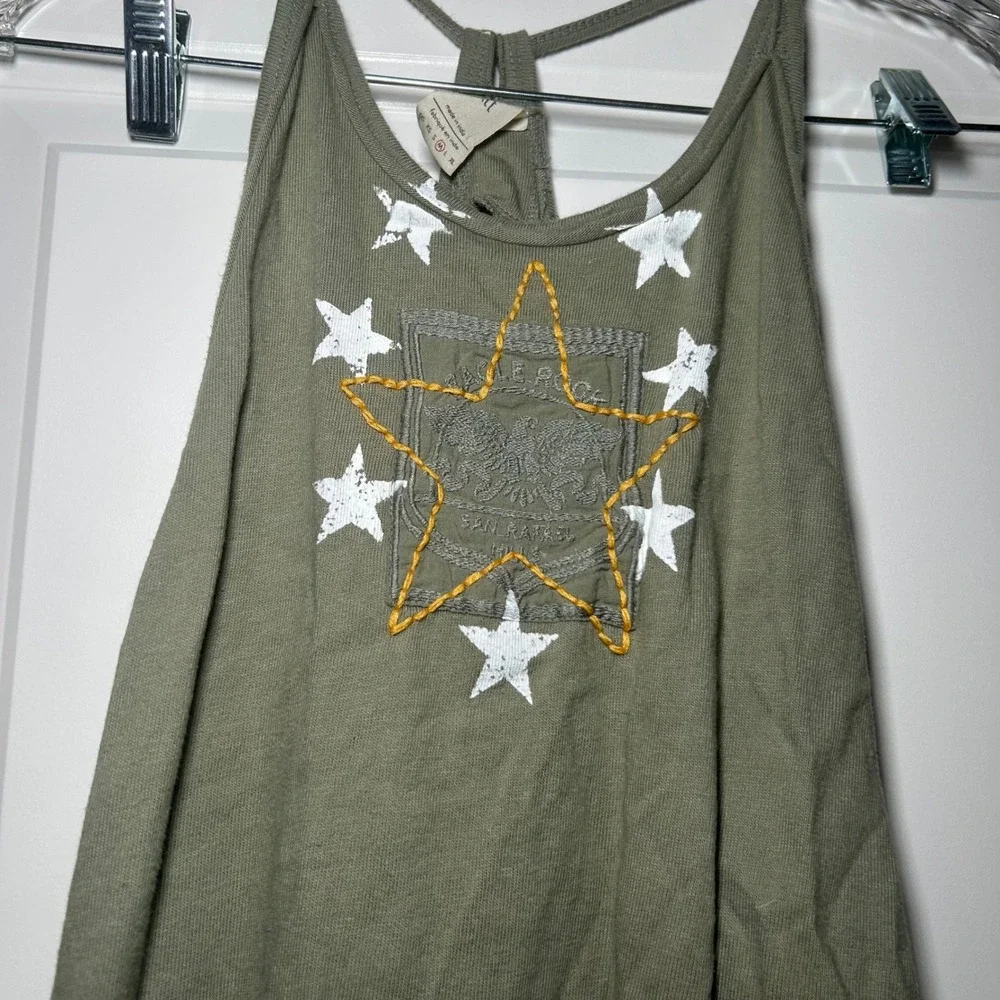 Free People We The Free Star Eagle Graphic Tank Top Olive Green Medium Americana
